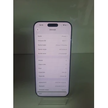 Telefon Apple iPhone 17 Pro Max 256 GB White